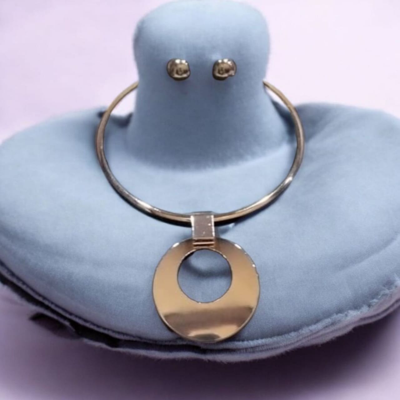 Modern Gold Statement Necklace Set – Minimal Open Circle Pendant & Stud Earrings